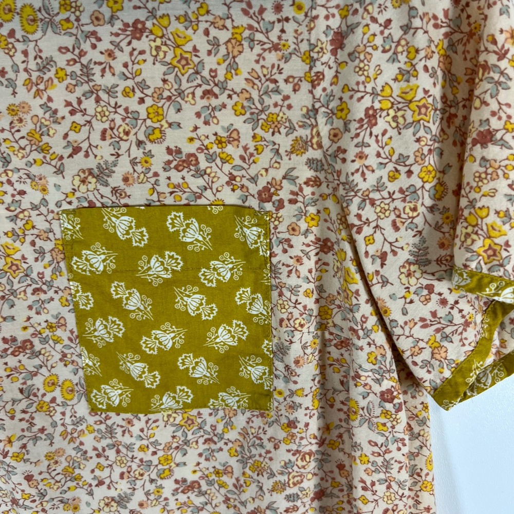 Madewell Mixed Floral Button Back Short Sleeve Top Yellow Pink Small Cottagecore - Picture 4 of 10